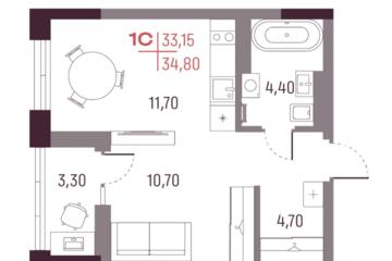 Студия, 33,1 м², 4/16 эт.
